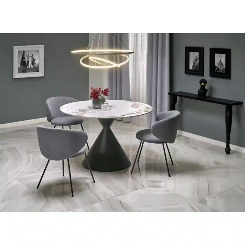 Reducere Masa GARET, alb cu efect de marmura/negru, piatra sinterizata/otel, 120x76 cm