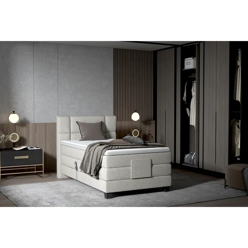 Reducere specială Pat boxspring REY 100x200, personalizabil materiale gama Oferta Avantaj, cu mecanism electric, saltele si topper