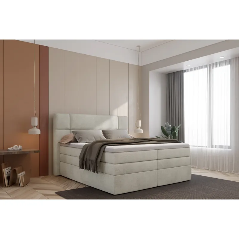 Ofertă exclusivă Pat boxspring PALACE 180x200, personalizabil materiale gama Oferta Avantaj, cu saltele, topper si lada pentru depozitare