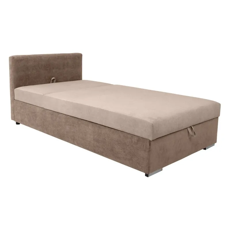 Cumpărături sigure Pat RICO 110x200, stofa catifelata bej - Paros 2, cu saltea, somiera si spatiu depozitare