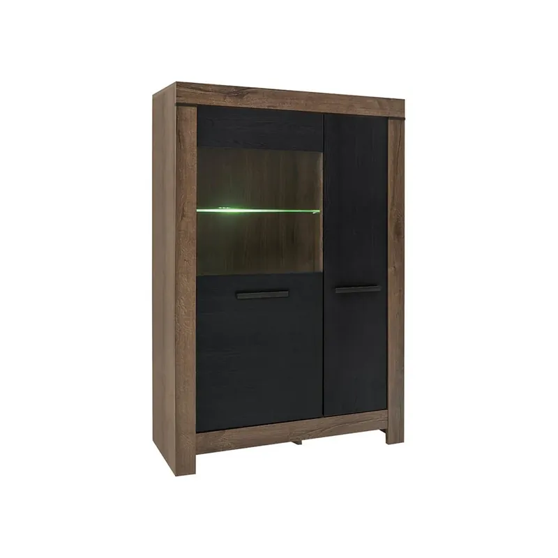 Vitrina BALIN, stejar/negru, PAL/sticla, cu iluminare LED, 101x40x149 cm Ofertă