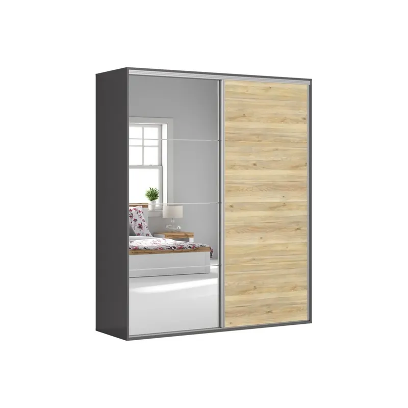 Discount Dressing FLEX, gri grafit/stejar, PAL, cu 2 usi, 200x66x240 cm