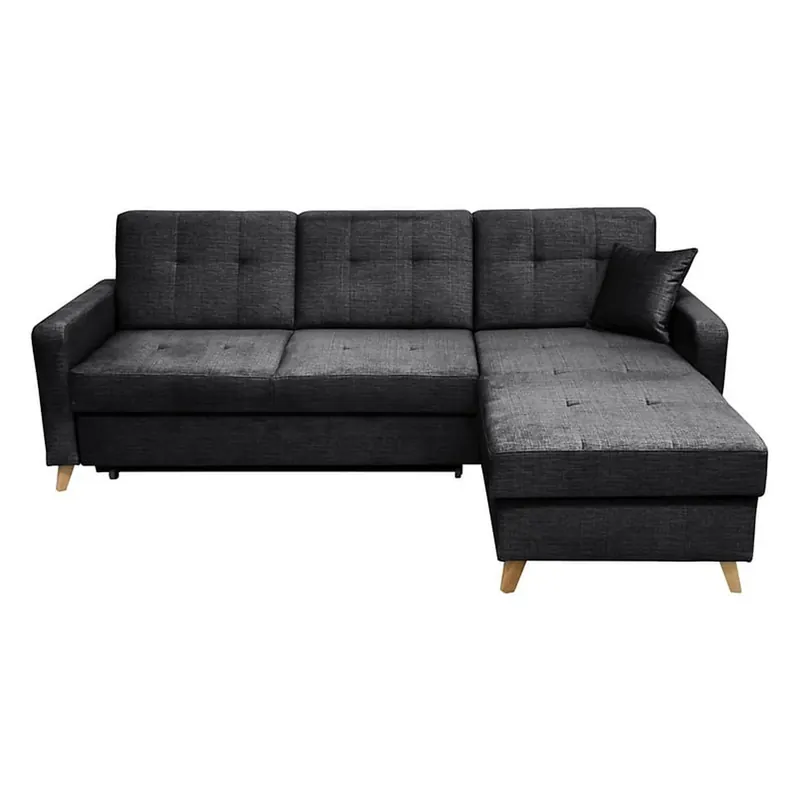 Coltar extensibil LARS, universal, stofa catifelata negru - Voss 19, cu lada depozitare, 223x161x83 cm Retur ușor