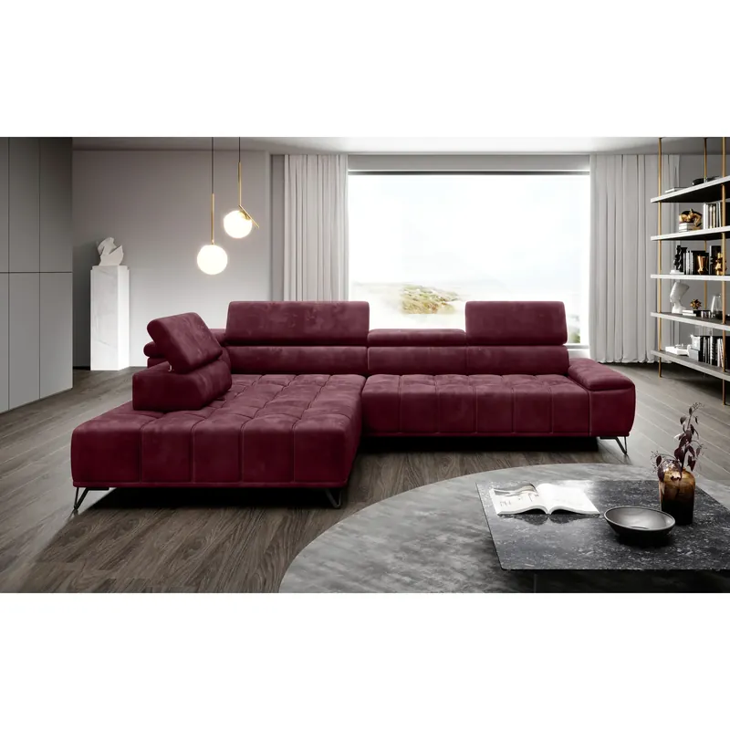 Coltar PALLADIO L, sezlong stanga, stofa catifelata verde inchis - Element 12, Gama Premium, cu reglaj electric si tetiere reglabile, 320x220x99 cm Premium