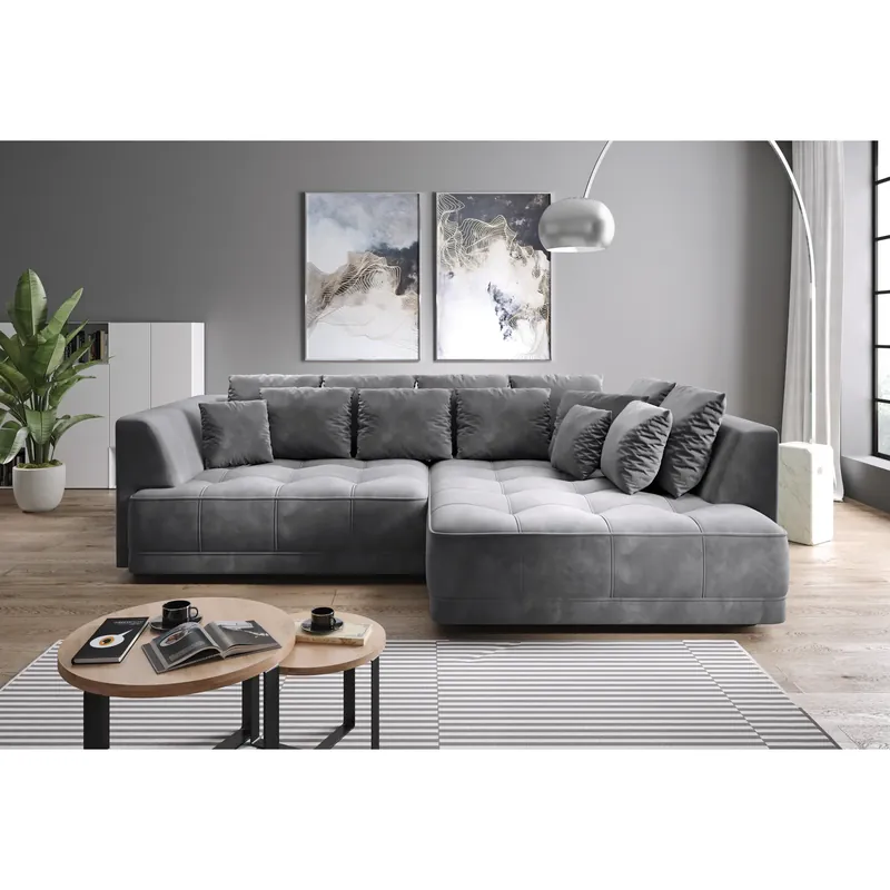 Coltar TIGA, sezlong dreapta, stofa catifelata crem - Salvador 1, Gama Premium, cu reglaj electric, 286x207x77 cm Super ofertă