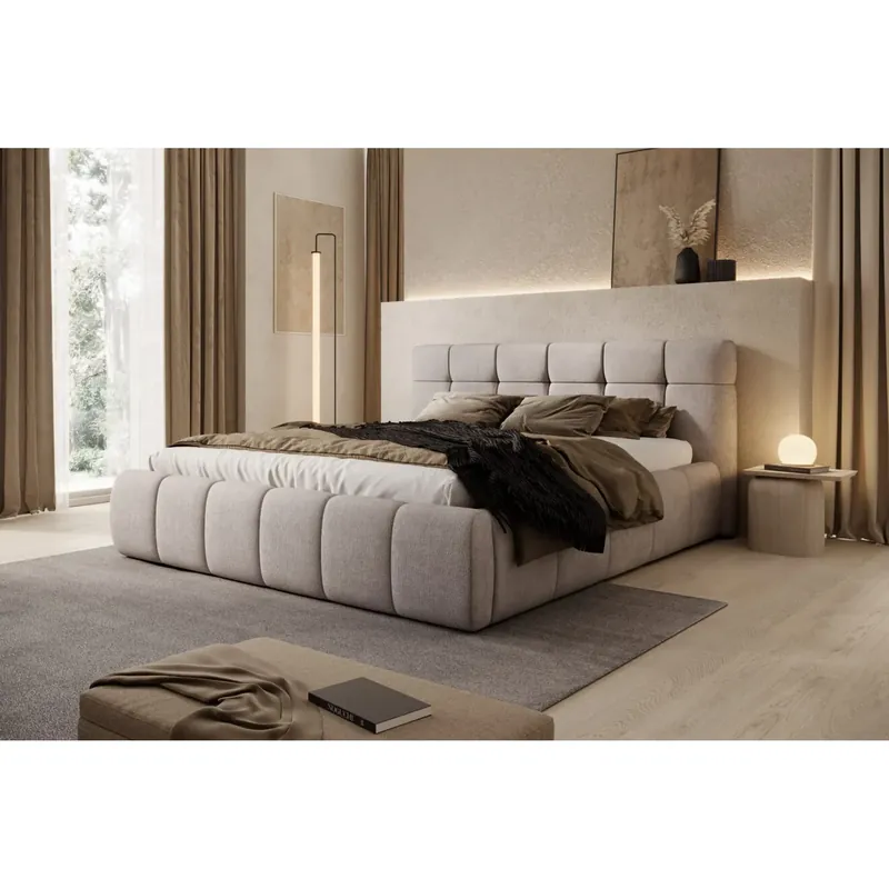 Pat MELISSA 140x200, personalizabil materiale gama Oferta Avantaj, cu spatiu depozitare, somiera metalica si pistoane Livrare expres