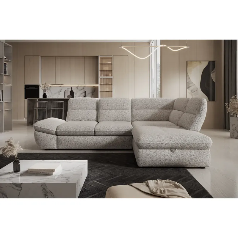 Coltar extensibil GALIANO L, personalizabil materiale gama Premium, cu lada depozitare si tetiere reglabile, 270x210x88 cm Ofertă specială