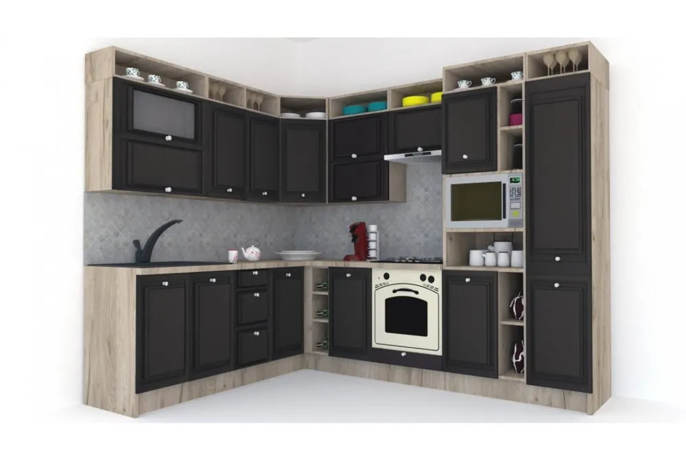 Disponibil imediat Bucatarie de Colt LEEA ART CORNER FRONT MDF ELBA 220-280 DR. K002 / decor 225