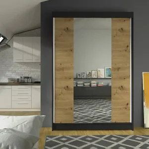 Dulap Closico Salvor II (Negru + Stejar artizan) Cumpărături sigure
