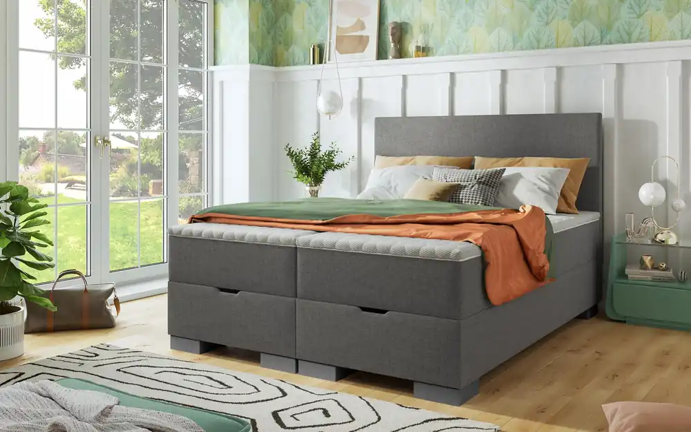 Calitate înaltă Pat dublu Boxspring 160/200 , bej inchis