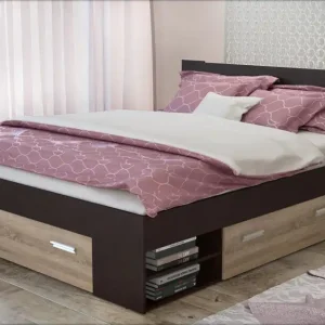 Plată securizată Pat dublu 160/200 + sertare , wenge + stejar sonoma