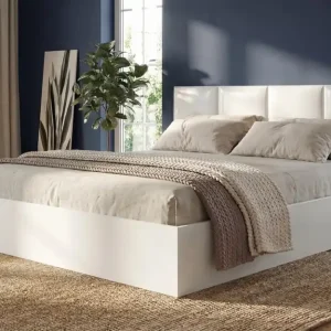 Comandă acum Pat dublu tapitat 160/200 , alb lucios + piele alba