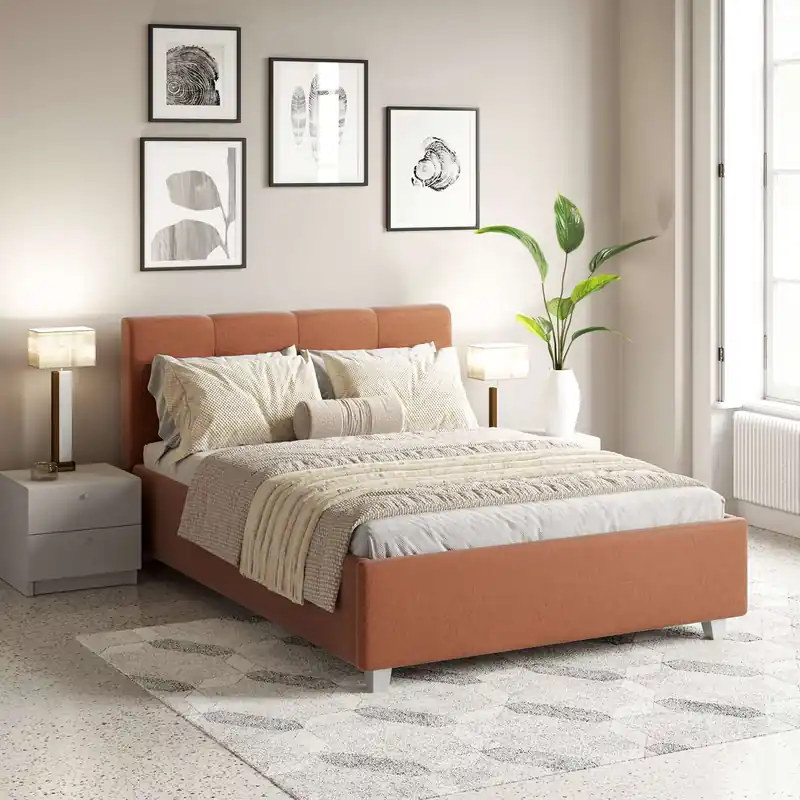 Premium Pat tapitat ARISA, 180x200, stofa Caramizie