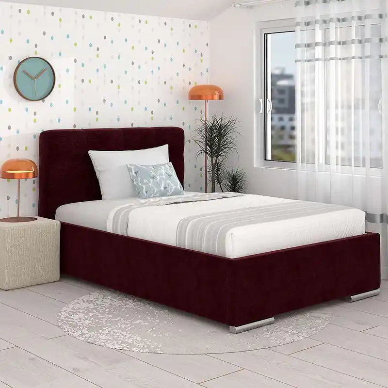 Preț promoțional Pat tapitat copii GEORGIA Clasic, 90x200, somiera, Catifea Rosu Grena