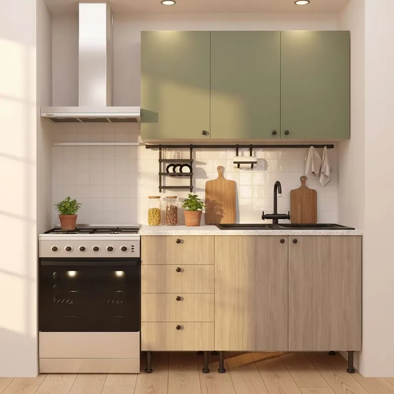 Reducere Mobila bucatarie DOMINO A135, Oak, Verde Eucalipt