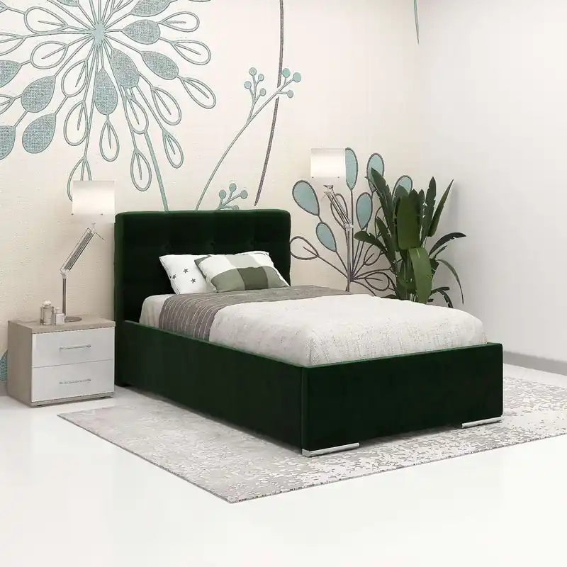 Cumpărături sigure Pat copii GEORGIA 90x200, somiera rabatabila, Catifea Verde