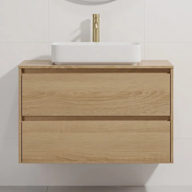 Dulap de baie cu lavoar TRONDHEIM/LJORDAL 90x57x46 cm stejar/alb Reducere