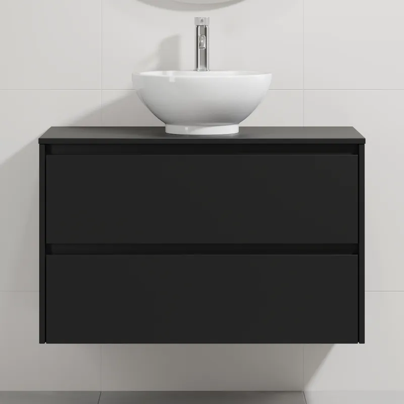 Dulap de baie cu lavoar TRONDHEIM/DRAMMEN 90x57x46 cm negru/alb Preț mic