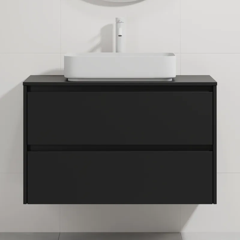 Dulap de baie cu chiuvetă TRONDHEIM/LJORDAL 90x57x46 cm negru/alb Super ofertă
