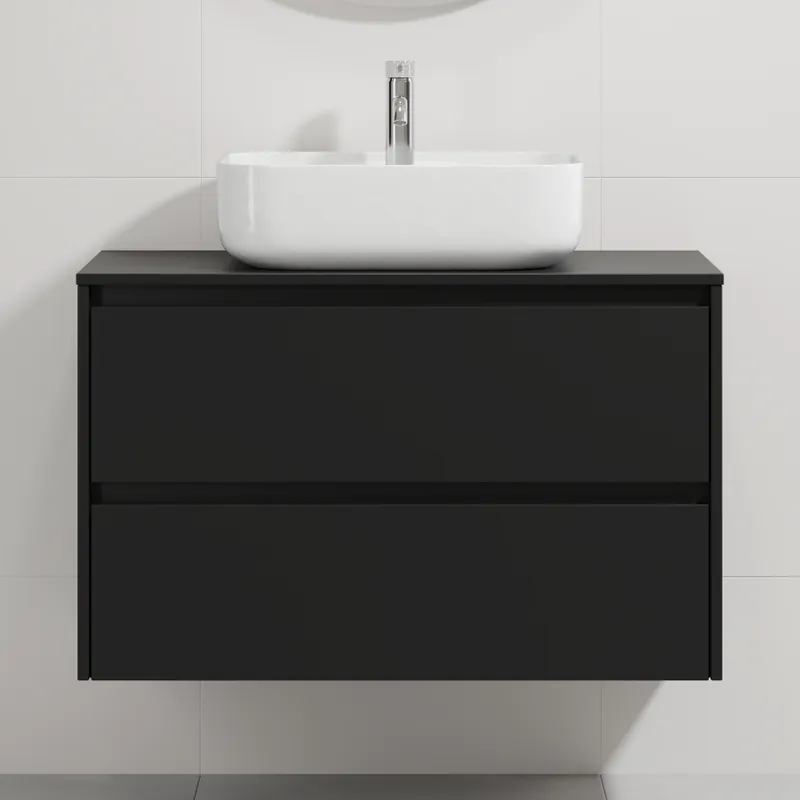 Dulap de baie cu lavoar TRONDHEIM/KRISTIANSAND 90x57x46 cm negru/alb Livrare expres