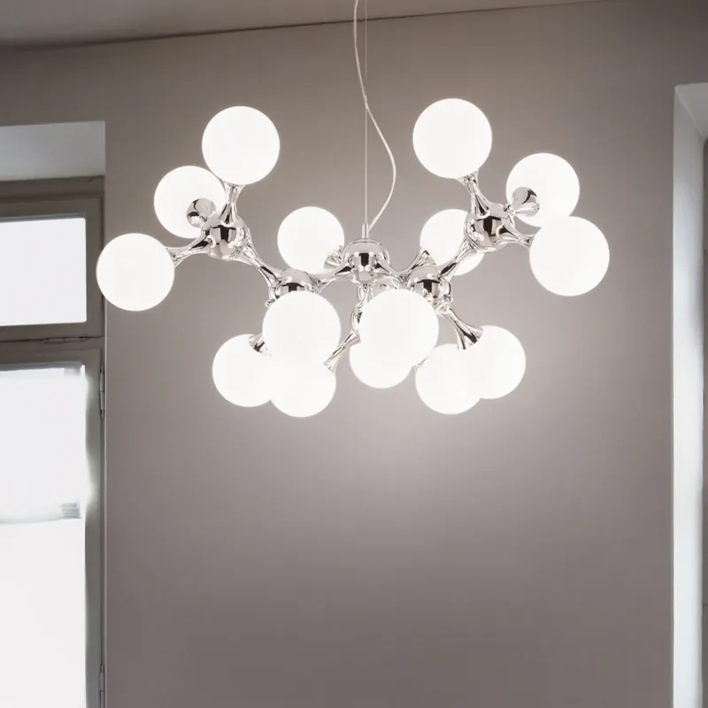 Calitate înaltă Ideal Lux - Lustra suspendată pe cablu NODI 15xE14/28W/230V Ø 105 cm crom lucios/alb