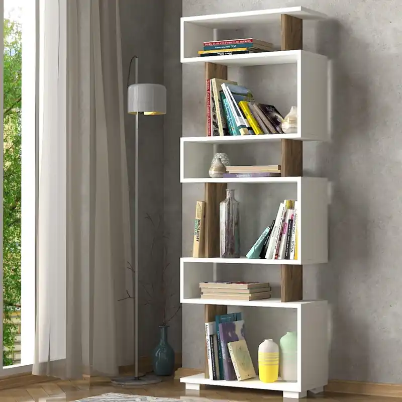 Bibliotecă BLOK 165x60 cm albă/maro Livrare rapidă