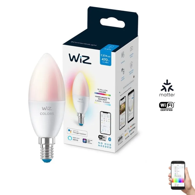 Bec LED RGBW dimabil C37 E14/4,9W/230V 2200-6500K CRI 90 Wi-Fi WiZ Noutate
