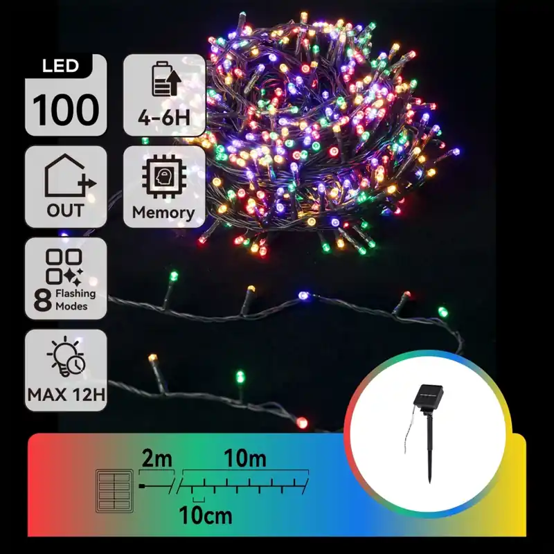 Aigostar - Ghirlandă solară cu 100 LED-uri, 8 moduri, 12 m, IP65, multicoloră, 800 mAh Chilipir