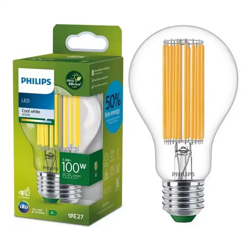 Bec LED Philips ULTRAEFFICIENT FILAMENT A60 E27, 7,3 W, 230 V, 4000 K Bestseller