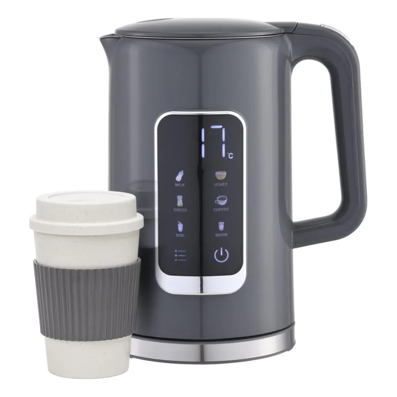 Fierbător de apă cu afișaj LCD 1,7 l 2200W/230V gri + cană de voiaj 450 ml Cumpărături sigure