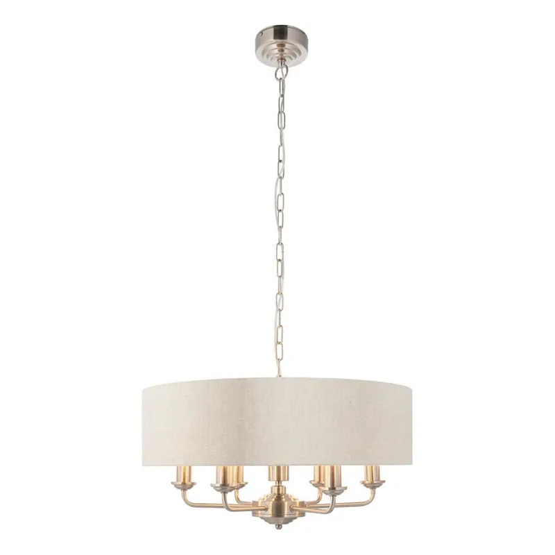 Endon 94357 - Lustru pe lanț HIGHCLERE, 6xE14/40W/230V, diametru 55 cm, bej/crom mat Popular