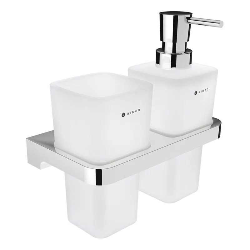 Dozator de săpun și suport de periuțe de dinți de perete NIMCO MA 2905831H-26 MAYA 290 mm sticlă mată/crom lucios Plată securizată