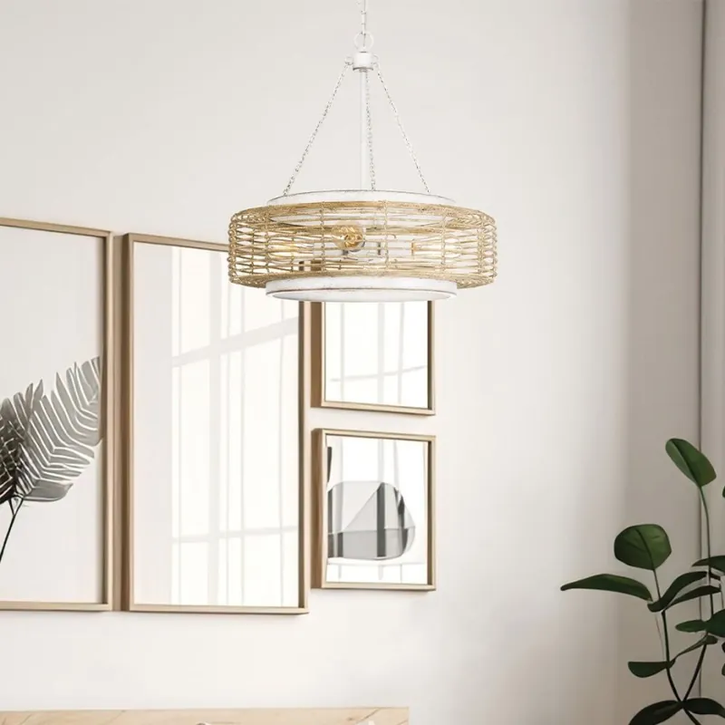 Quoizel - Lustru suspendat pe lanț WAYLON 4xE27/60W/230V diam. 50,4 cm maro/alb Discount