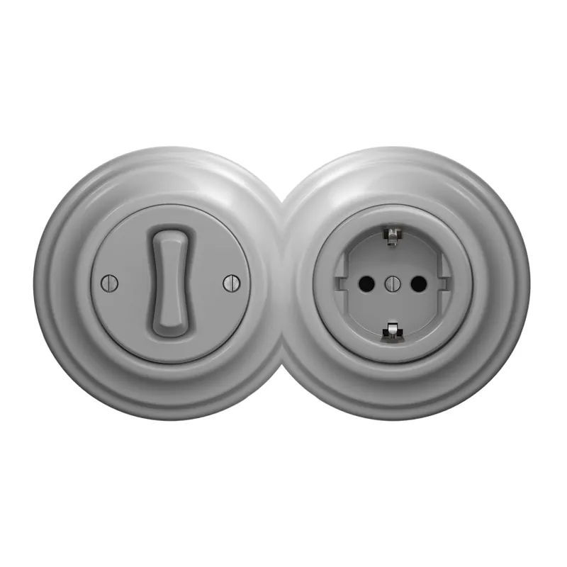 Kliklap - Set retro: întrerupător unipolar nr. 1 și priză SCHUKO 230V cu ramă, gri Ieftin