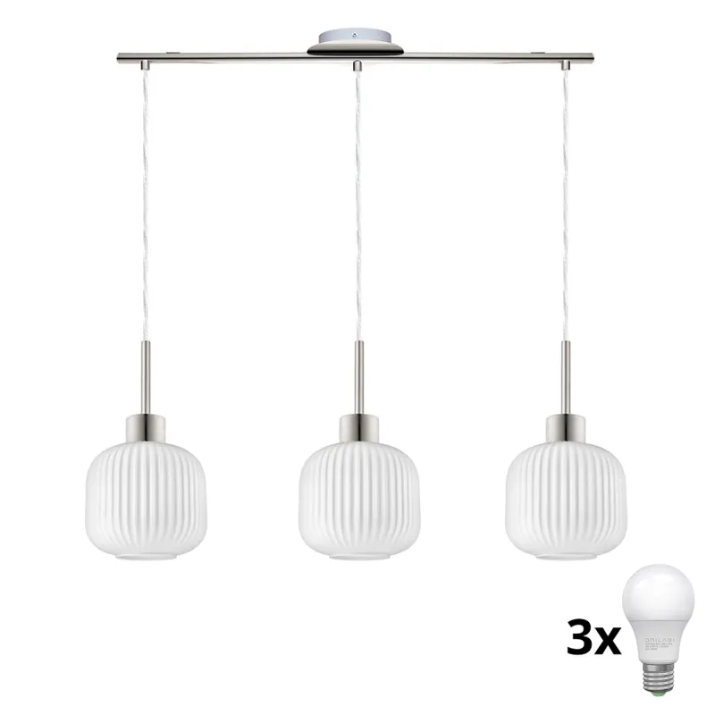 Lustră LED HARMA, suspendată pe cablu, 3x E27, 60 W, 230 V, crom mat/alb Premium