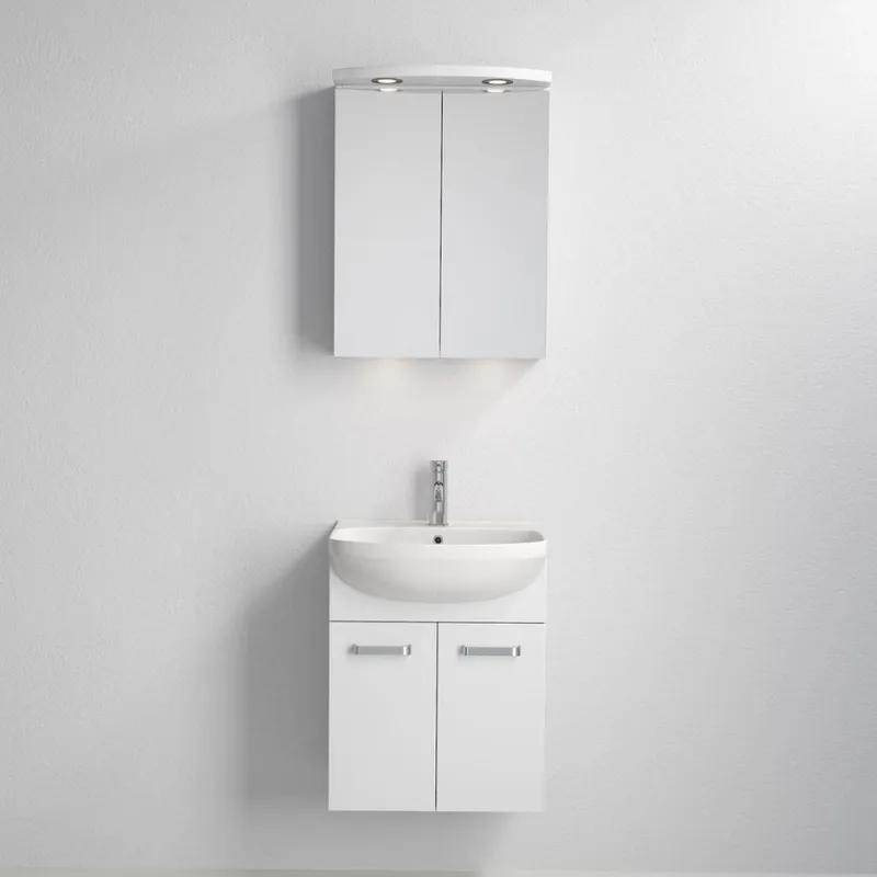 Mobilier de baie Vang cu chiuvetă + dulap cu oglindă LED 230V IP44 alb Chilipir