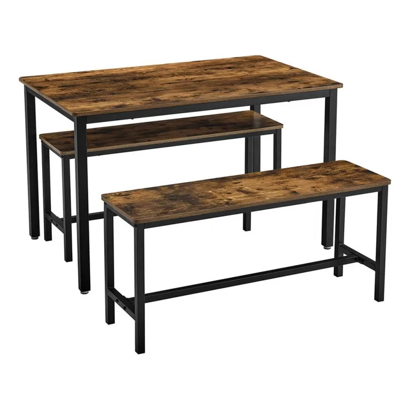 Set TREVOR: masă de bar 110x70 cm + 2 bănci 97x30 cm, maro/negru Reducere de preț
