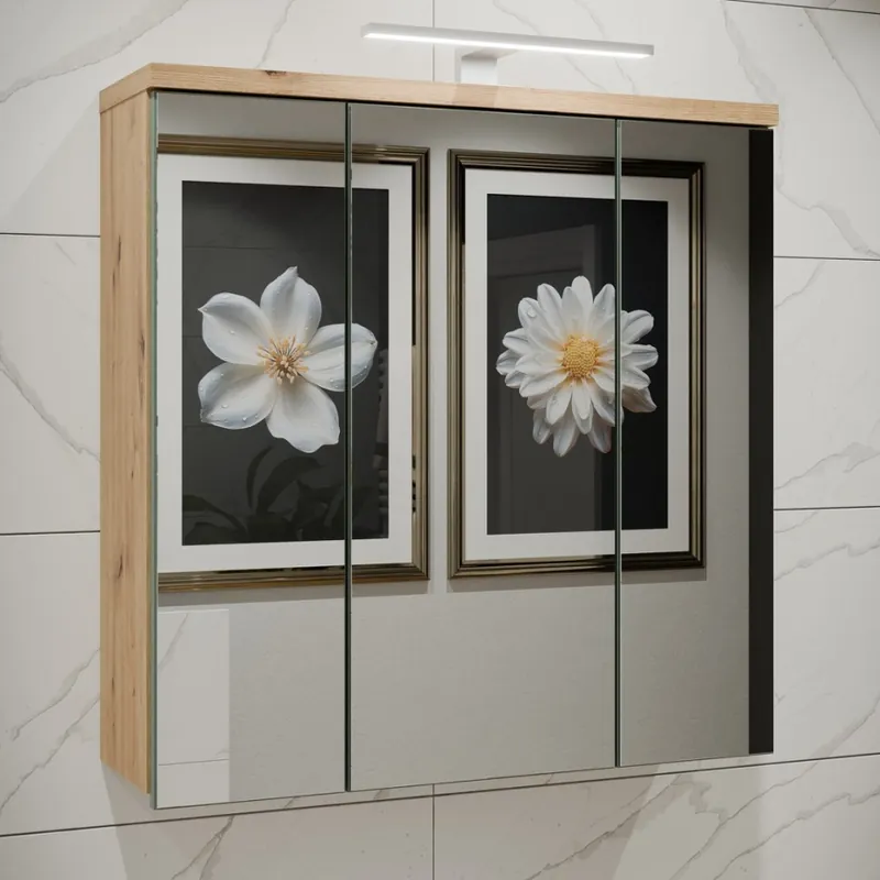 Dulap de baie suspendat cu oglindă VENOM, verde / stejar Artisan Ofertă specială