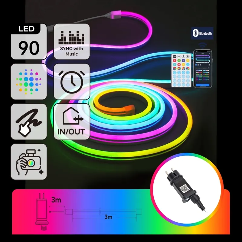 Aigostar - Ghirlandă LED inteligentă RGBICW pentru exterior MESH, 90 LED, 3 m, IP44 + telecomandă inclusă Doar azi