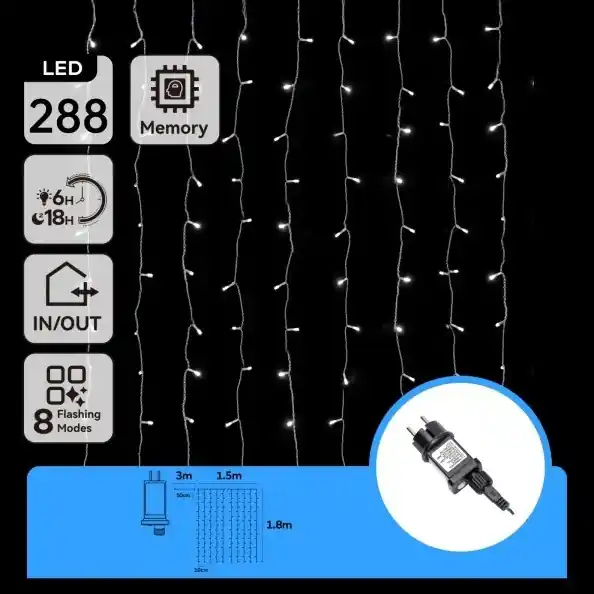 Aigostar - Ghirlandă LED pentru exterior, 288 LED / 8 funcții, 1,5 x 1,8 m, IP44, alb rece Disponibil imediat