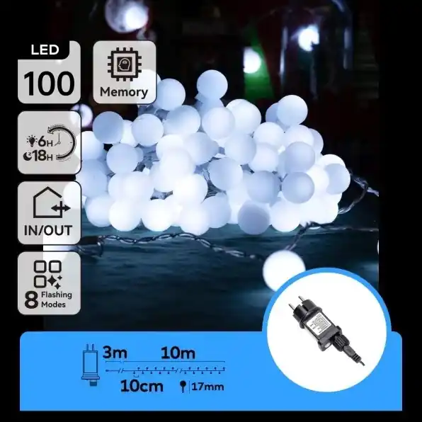 Aigostar - Ghirlandă LED decorativă pentru exterior, 100 LED, 8 moduri, 10 m, IP44, alb rece Comandă acum