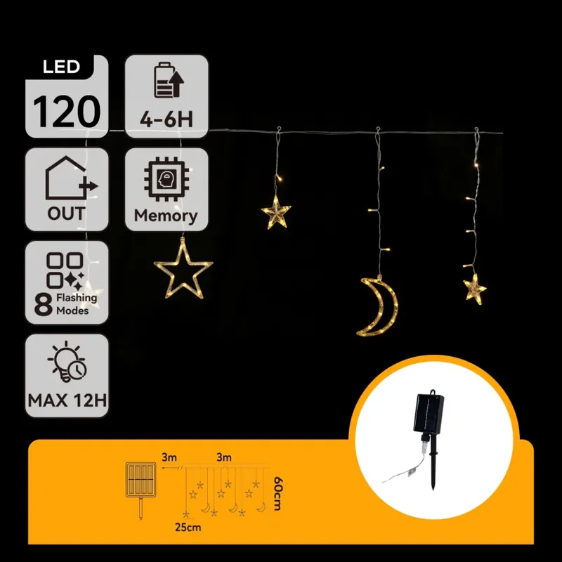 Aigostar - Guirlandă solară cu LED, 120 LED-uri / 8 funcții, 3 x 0,6 m, 500 mAh, IP65, alb cald Ofertă limitată