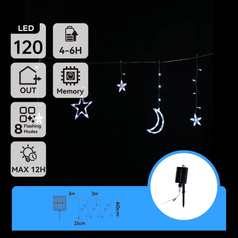 Aigostar - Ghirlandă solară LED, 120 LED, 8 moduri, 3x0,6m, 500 mAh, IP65, alb rece Discount