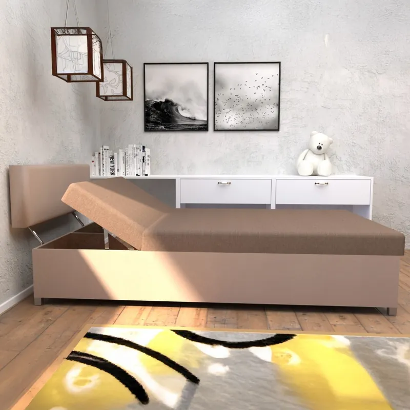 Pat de zi tapițat DALLAS 108x205 cm, reglabil, cu spațiu de depozitare, maro/maro închis Promoție