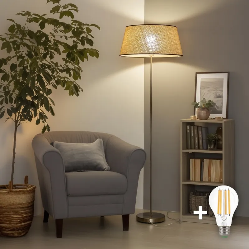 Promoție Brilagi - Lampă LED de podea CERIA 1xE27/40W/230V, diametru 50 cm, bej/crom mat