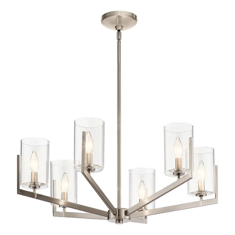 Ultima șansă Quintiesse - Lustru NYE pe tijă, 6 x E14, 40 W, 230 V, Ø 71,1 cm, crom mat