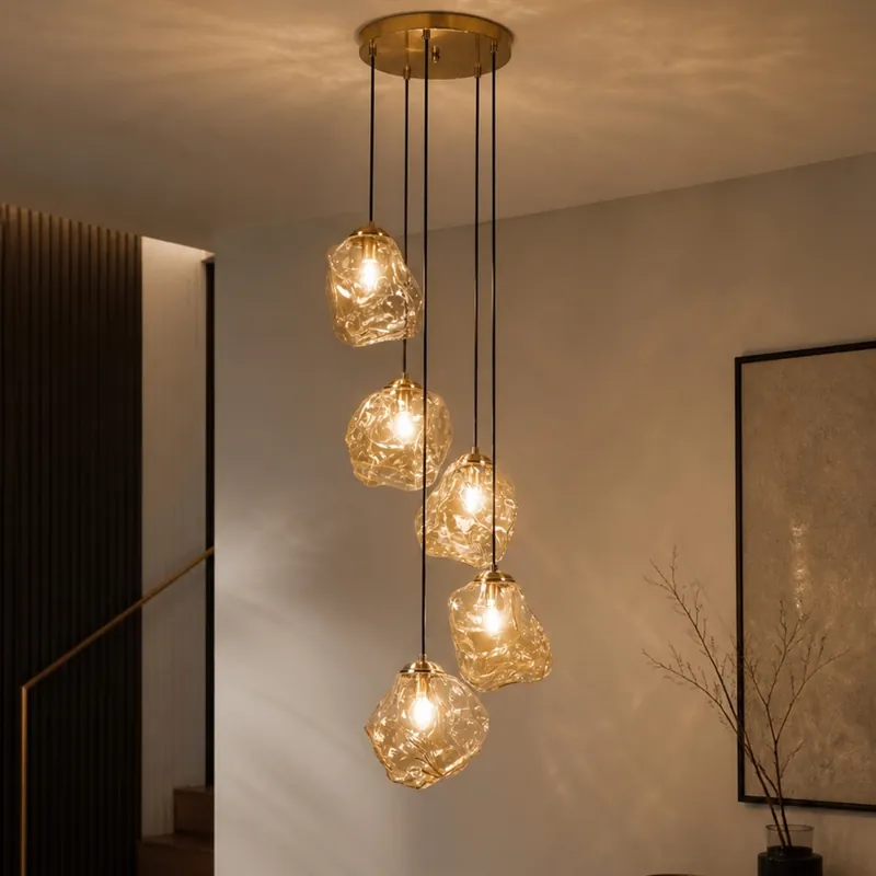 Retur gratuit Lustră suspendată pe cablu CRISTAL, 5xE14/15W/230V, alamă/bej fumuriu