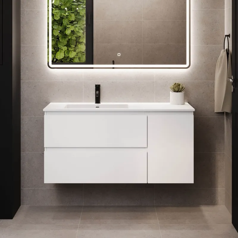 Preț redus Dulap pentru baie cu lavoar HELSINKI 115 cm, stânga/alb