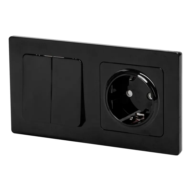 Bestseller Aigostar - Întrerupător dublu nr. 6 și priză SCHUKO 230 V cu ramă neagră