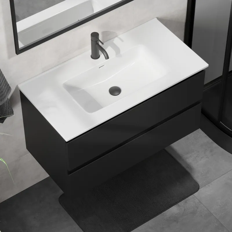 Preț promoțional Mobilier de baie cu lavoar KENWOOD, 91 cm, negru/alb